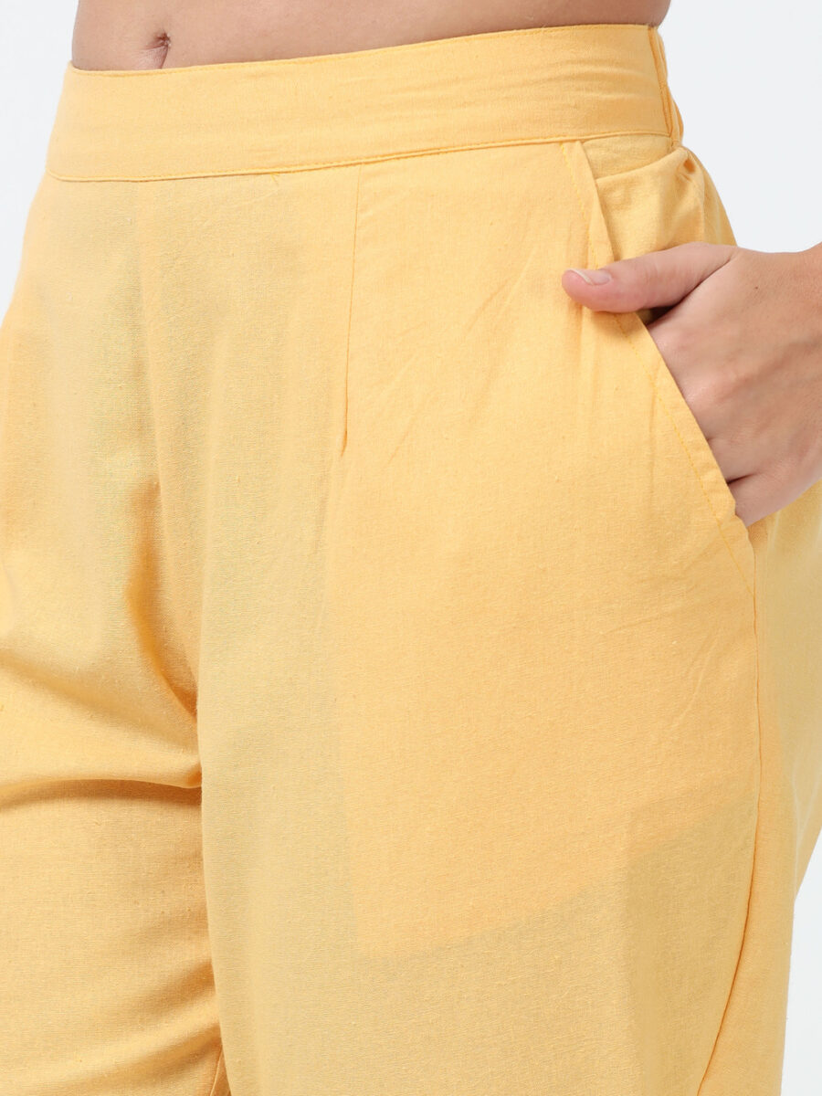 Marcia Yellow Solid Cotton Regular Trousers - Image 4