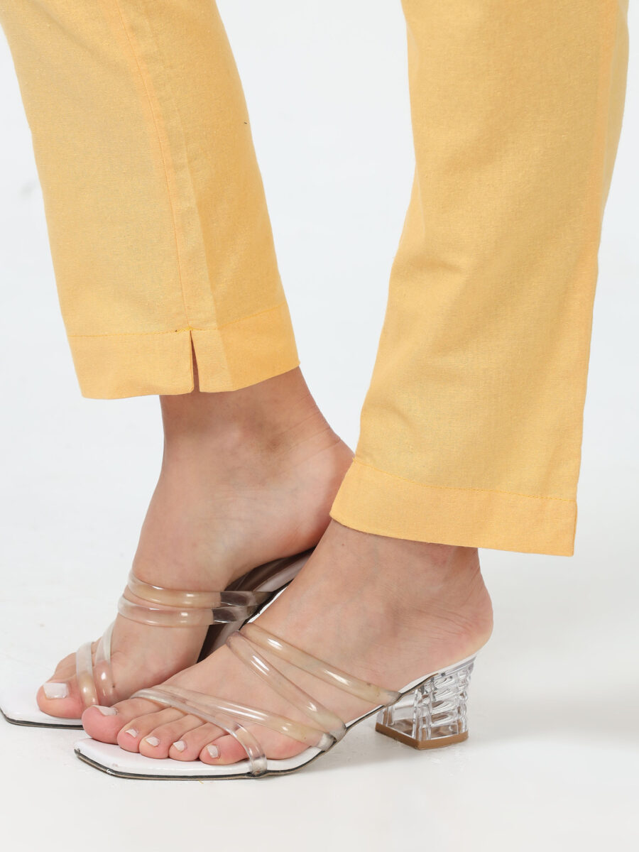 Marcia Yellow Solid Cotton Regular Trousers - Image 9