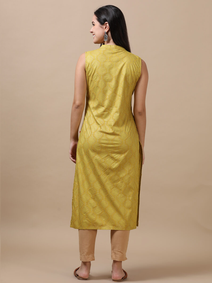Marcia Gold Printed Rayon Straight Long Kurta - Image 2
