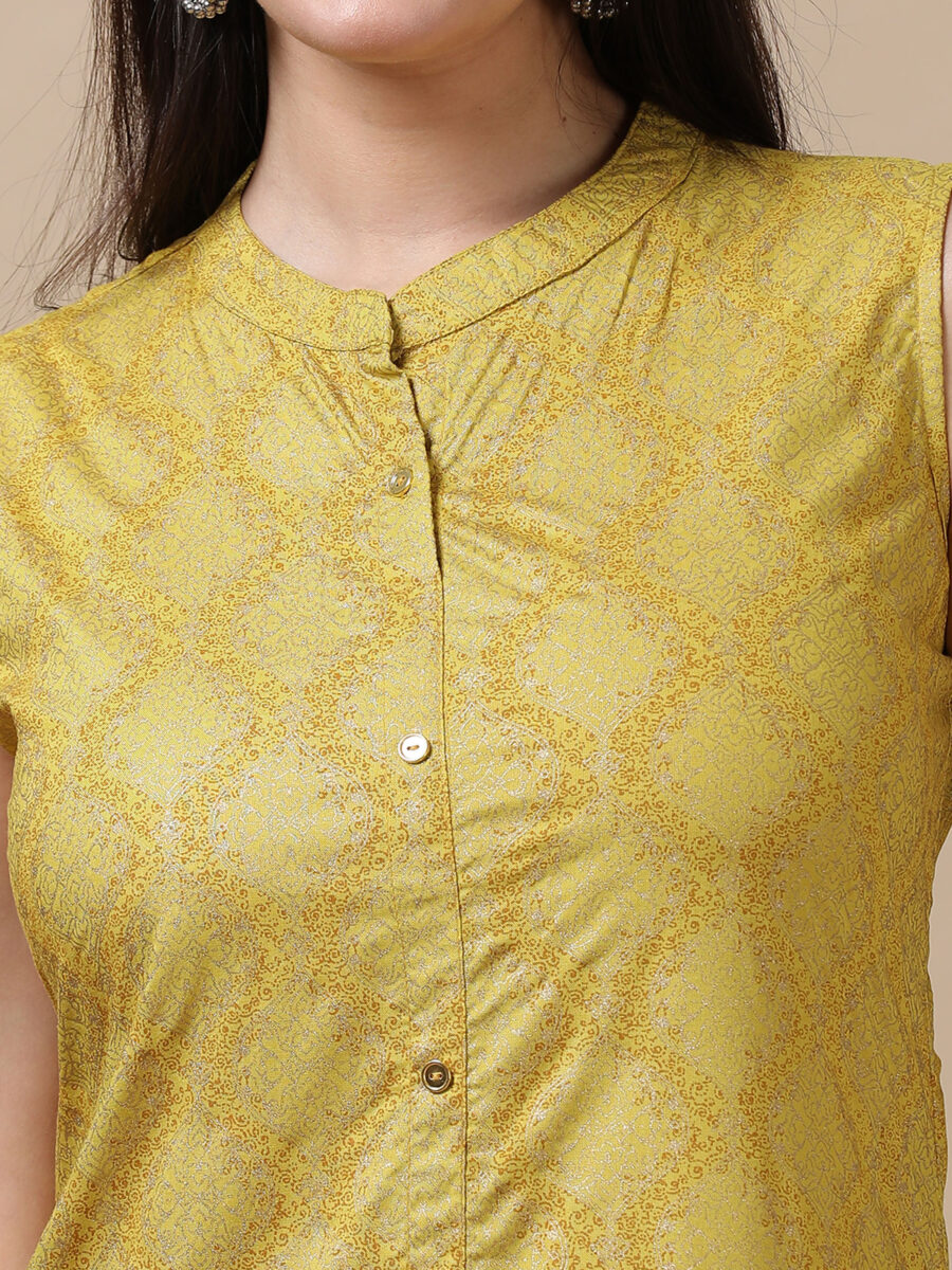 Marcia Gold Printed Rayon Straight Long Kurta - Image 3