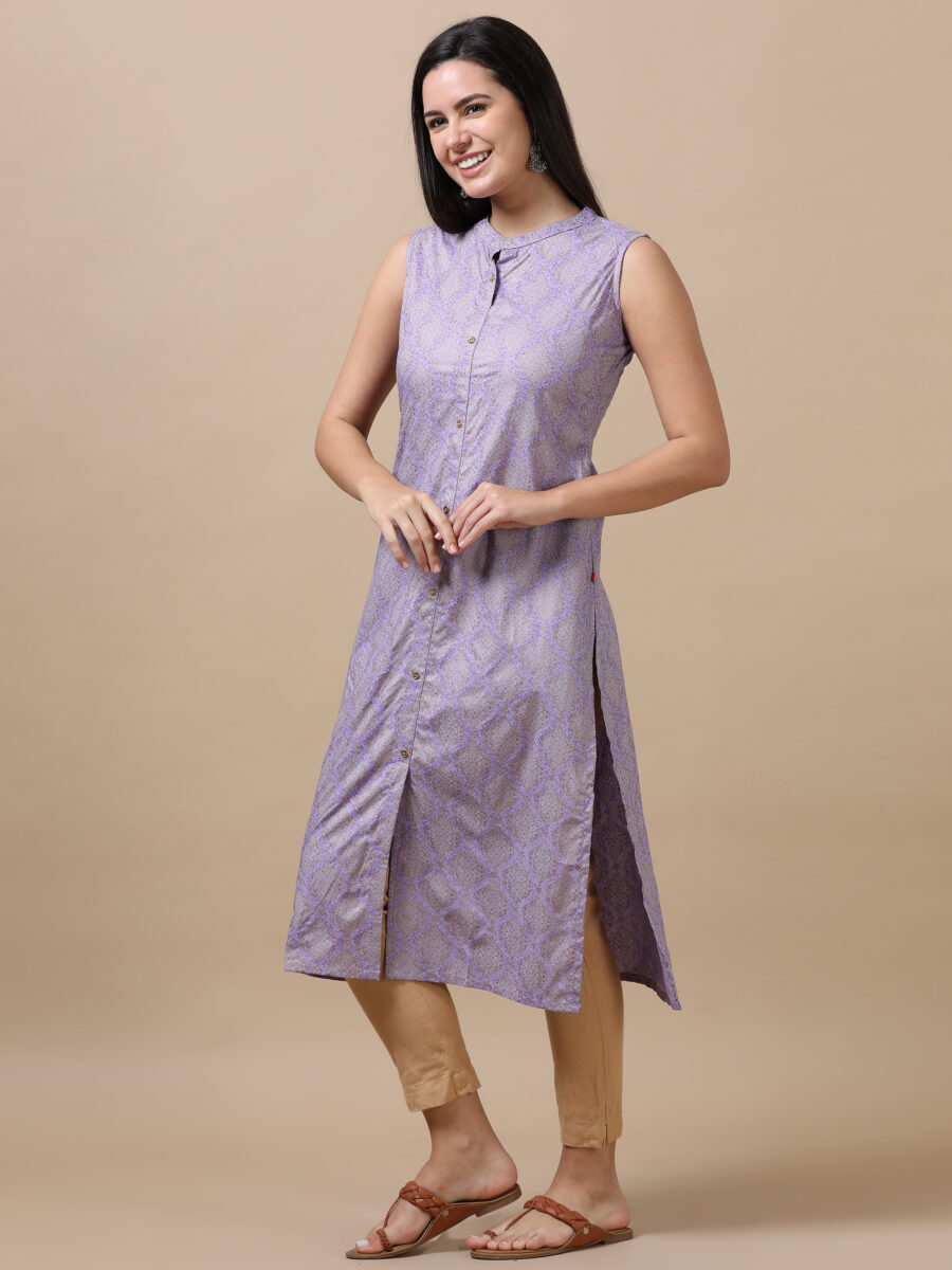 Marcia Lavender Printed Rayon Straight Long Kurta - Image 2