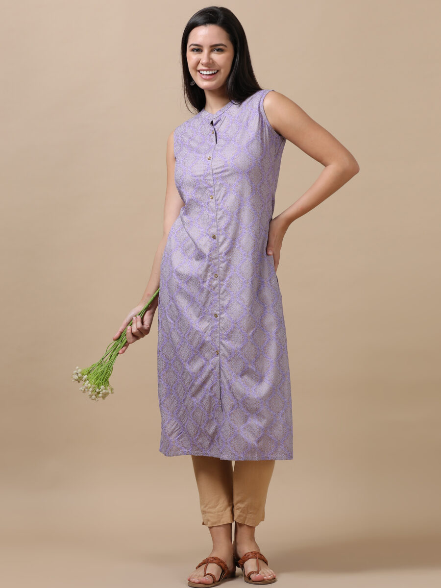 Marcia Lavender Printed Rayon Straight Long Kurta - Image 6