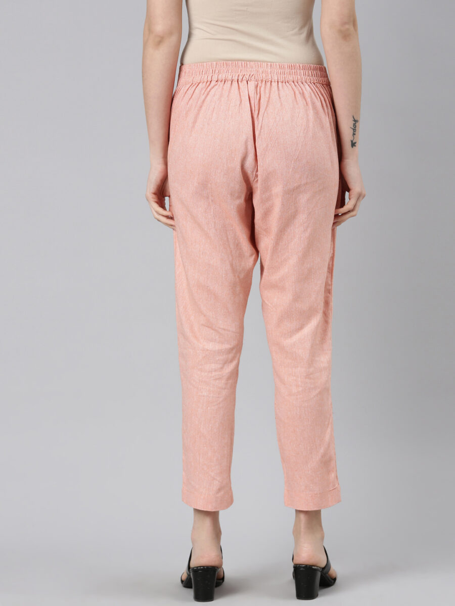 Marcia Peach Solid Cotton Regular Trousers - Image 2