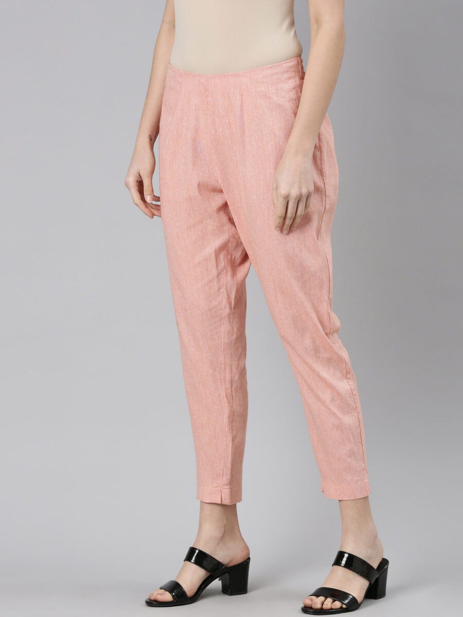 Marcia Peach Solid Cotton Regular Trousers - Image 4