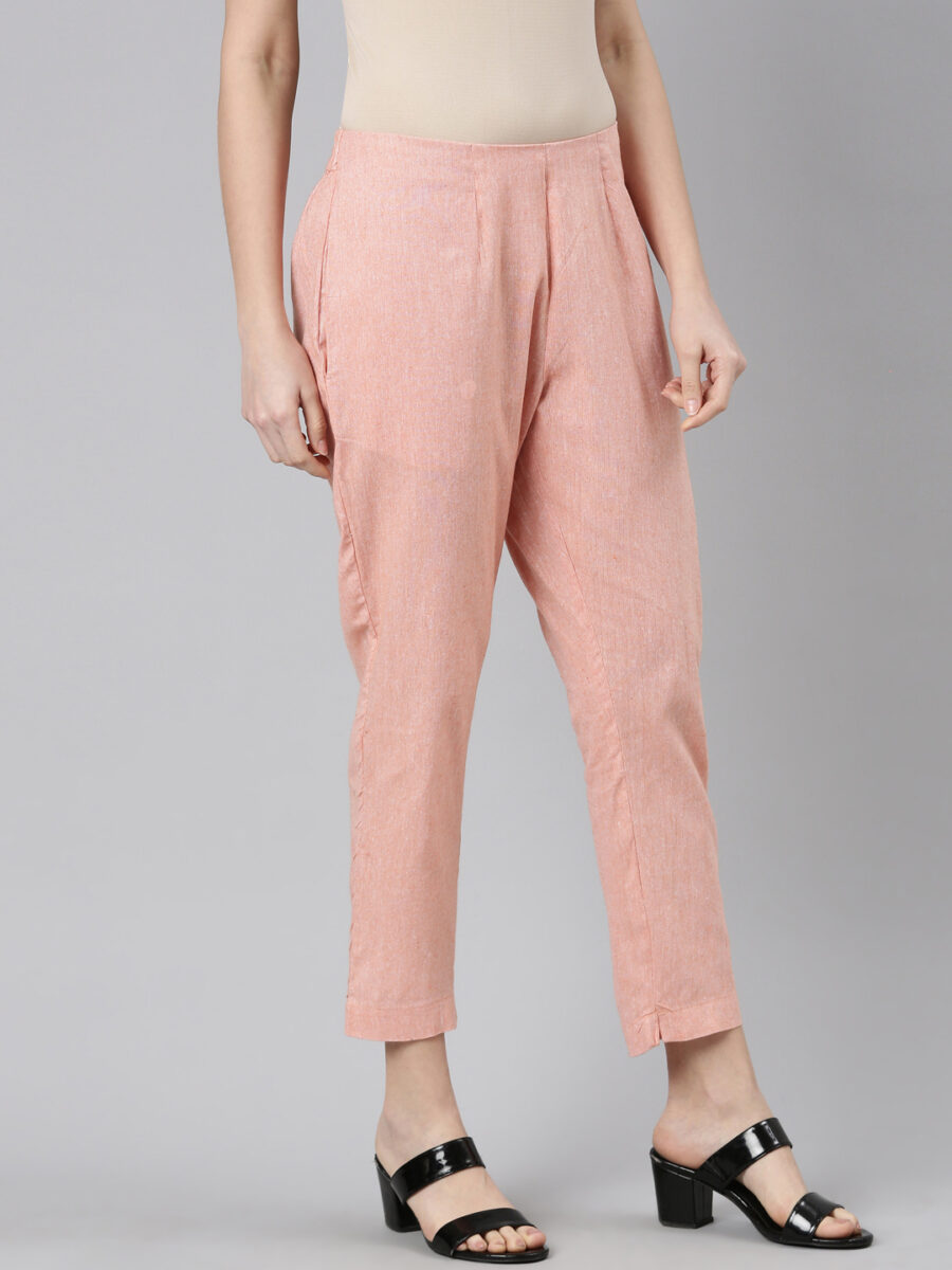 Marcia Peach Solid Cotton Regular Trousers - Image 5