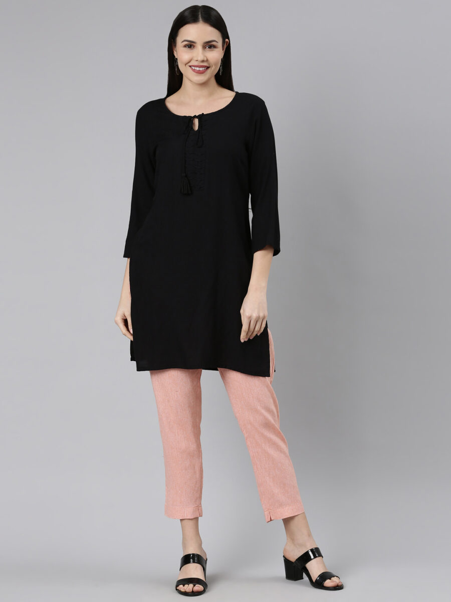 Marcia Peach Solid Cotton Regular Trousers - Image 6