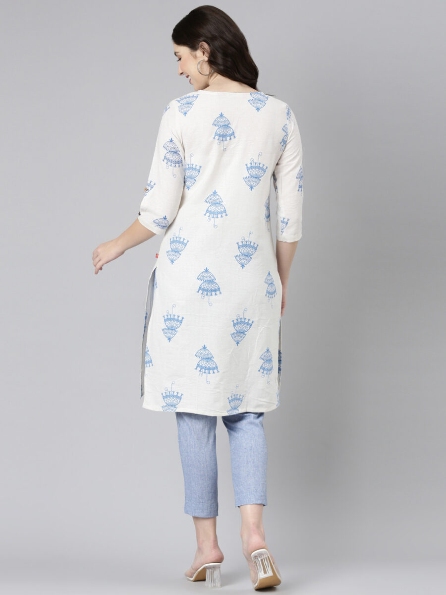 Marcia White Printed Cotton Straight Long Kurta - Image 5