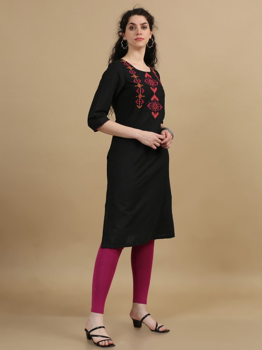 Marcia Black Embroidred Cotton Straight kurta - Image 4