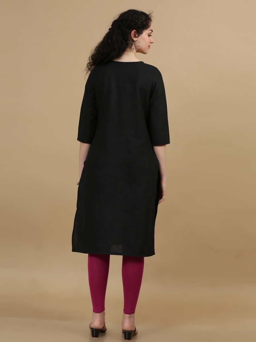 Marcia Black Embroidred Cotton Straight kurta - Image 5
