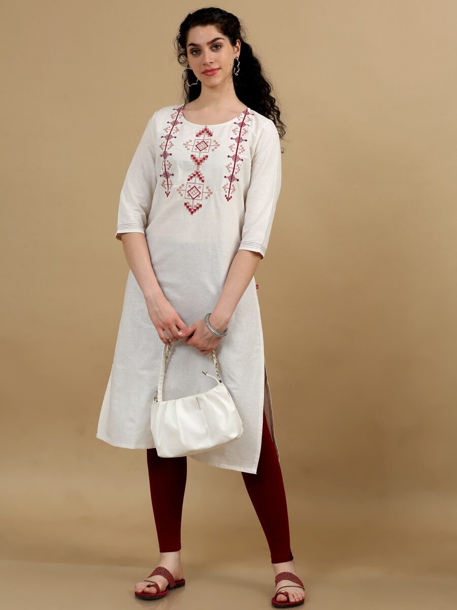 Marcia White Embroidred Cotton Straight kurta