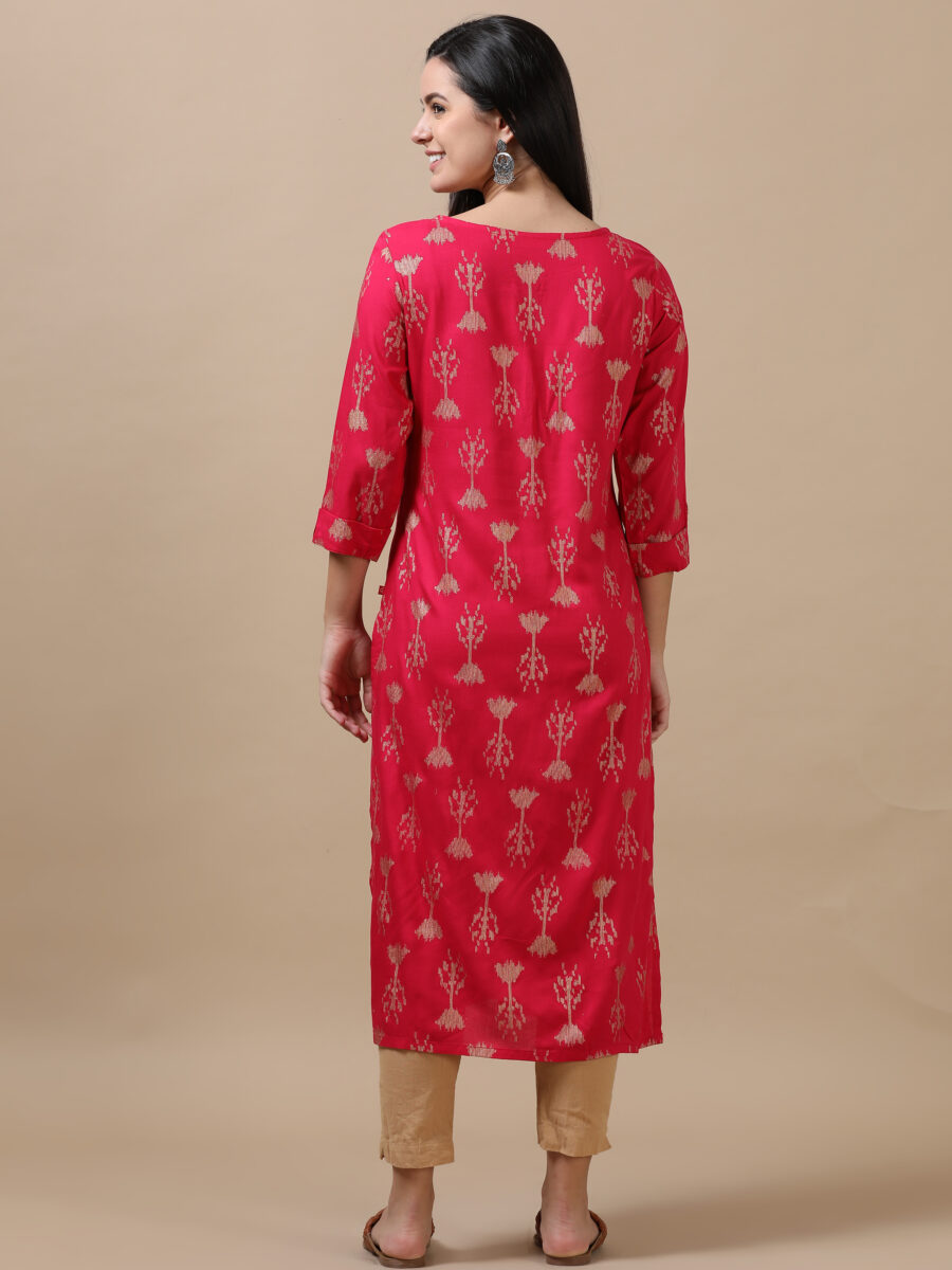 Marcia Pink Printed Rayon A-Line Long Kurta - Image 2