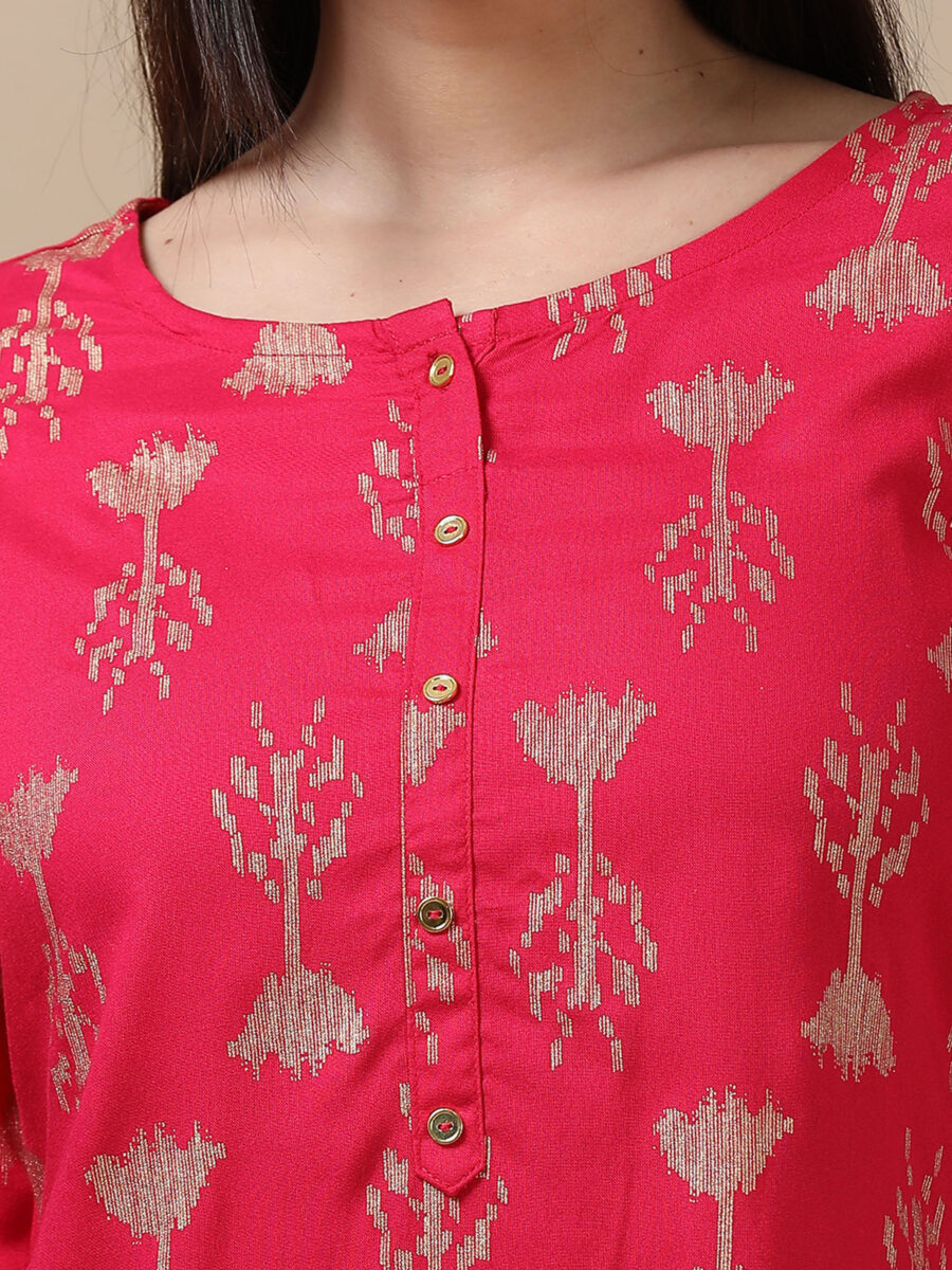 Marcia Pink Printed Rayon A-Line Long Kurta - Image 3