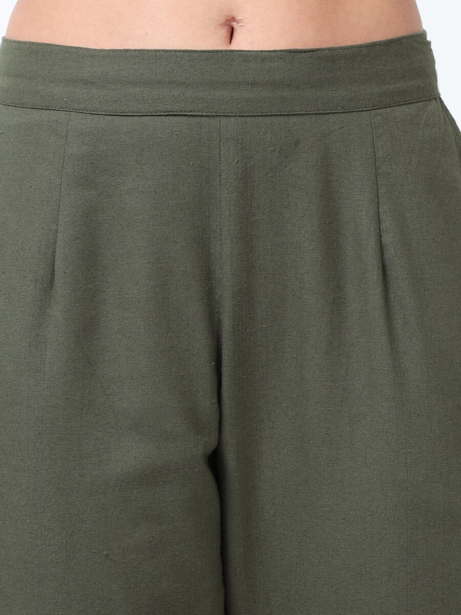 Marcia Olive Solid Cotton Regular Trousers - Image 5