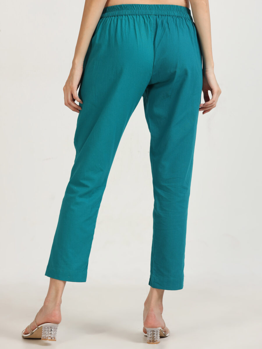 Marcia Blue Solid Cotton Trousers - Image 4