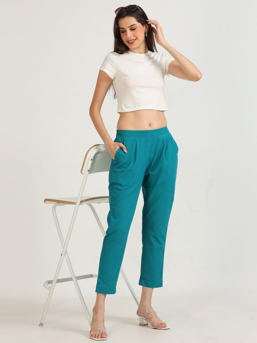 Marcia Blue Solid Cotton Trousers - Image 6