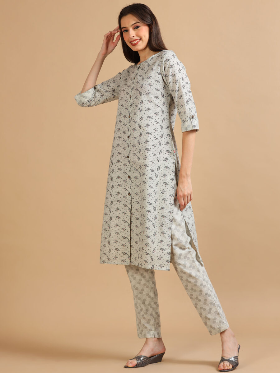 Marcia Grey Printed Cotton Kurta Set - Image 4