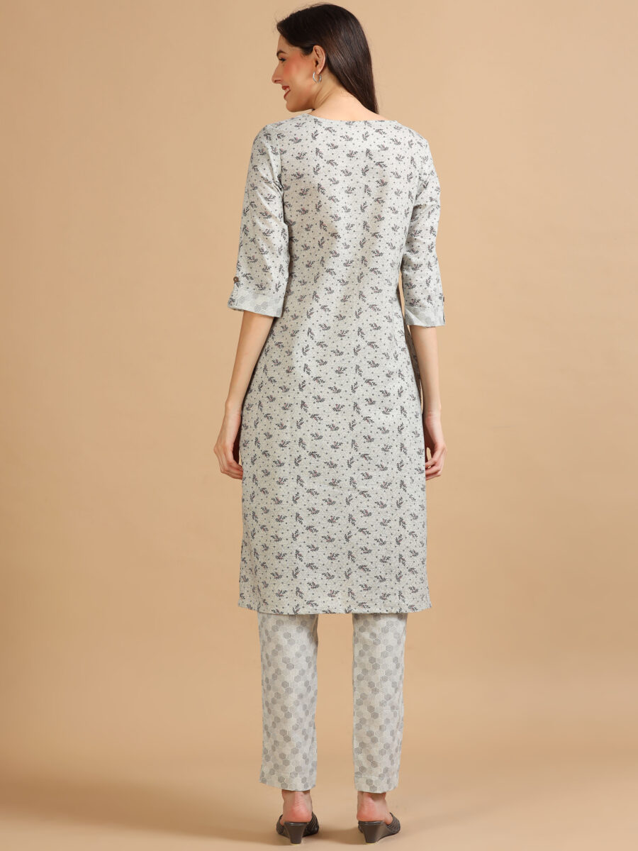 Marcia Grey Printed Cotton Kurta Set - Image 5