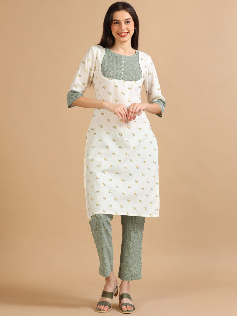 Marcia White Printed Cotton Kurta Set - Image 2