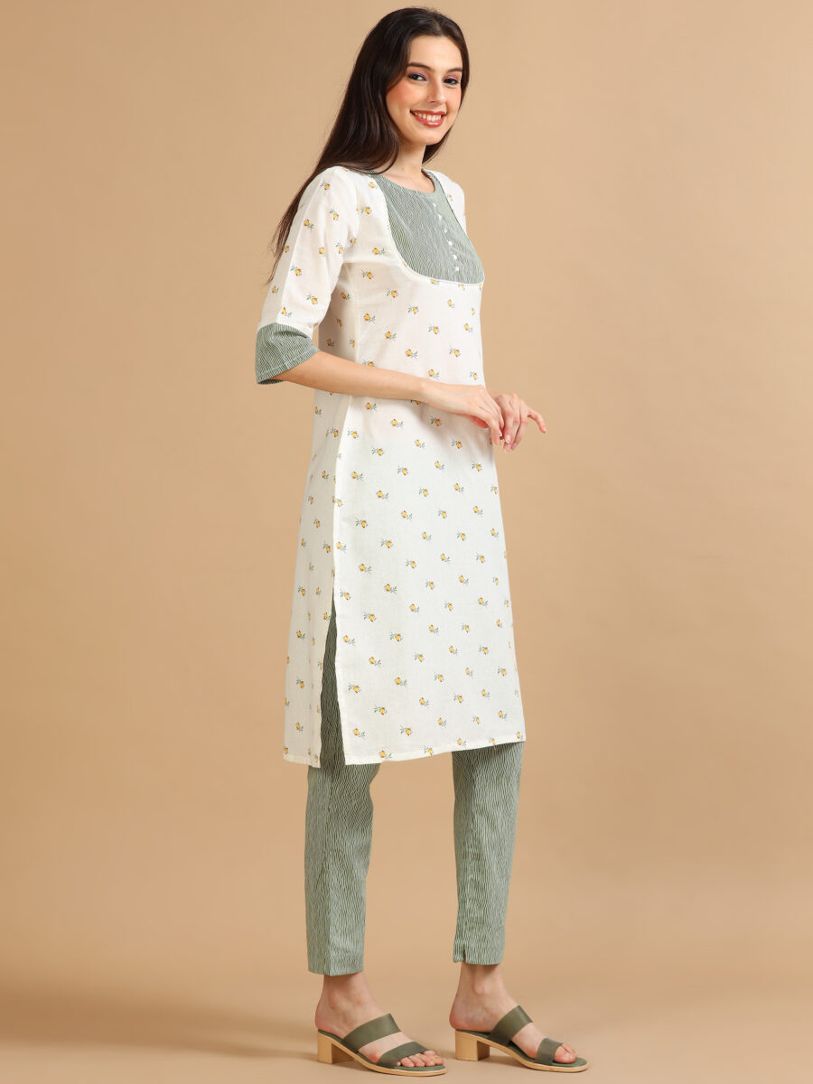 Marcia White Printed Cotton Kurta Set - Image 3