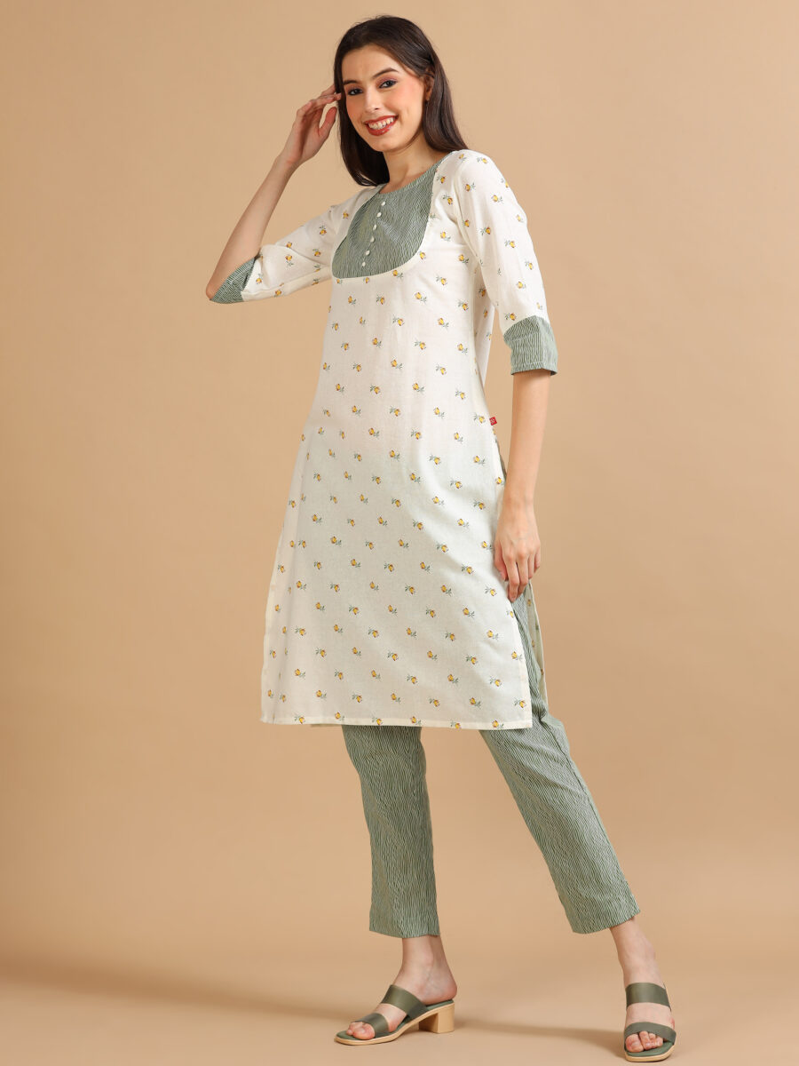 Marcia White Printed Cotton Kurta Set - Image 4