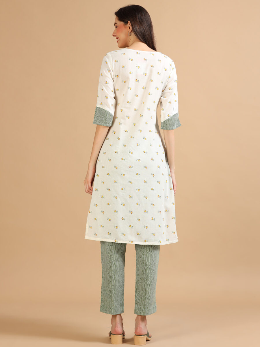 Marcia White Printed Cotton Kurta Set - Image 5