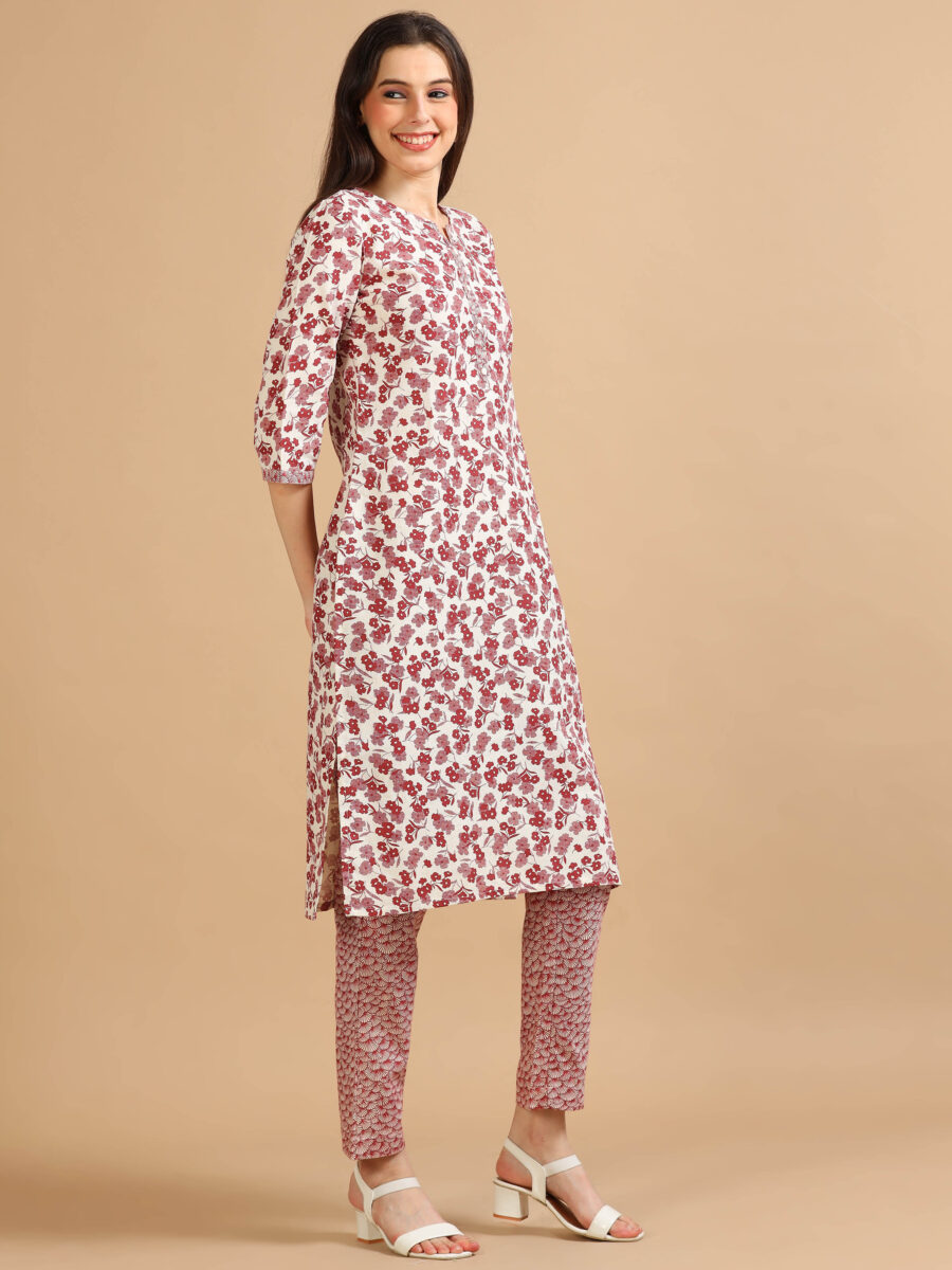 Marcia Maroon Printed Cotton Kurta Set - Image 3