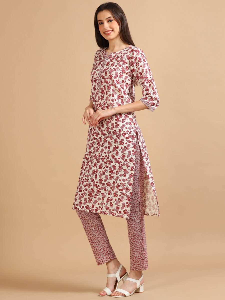 Marcia Maroon Printed Cotton Kurta Set - Image 4