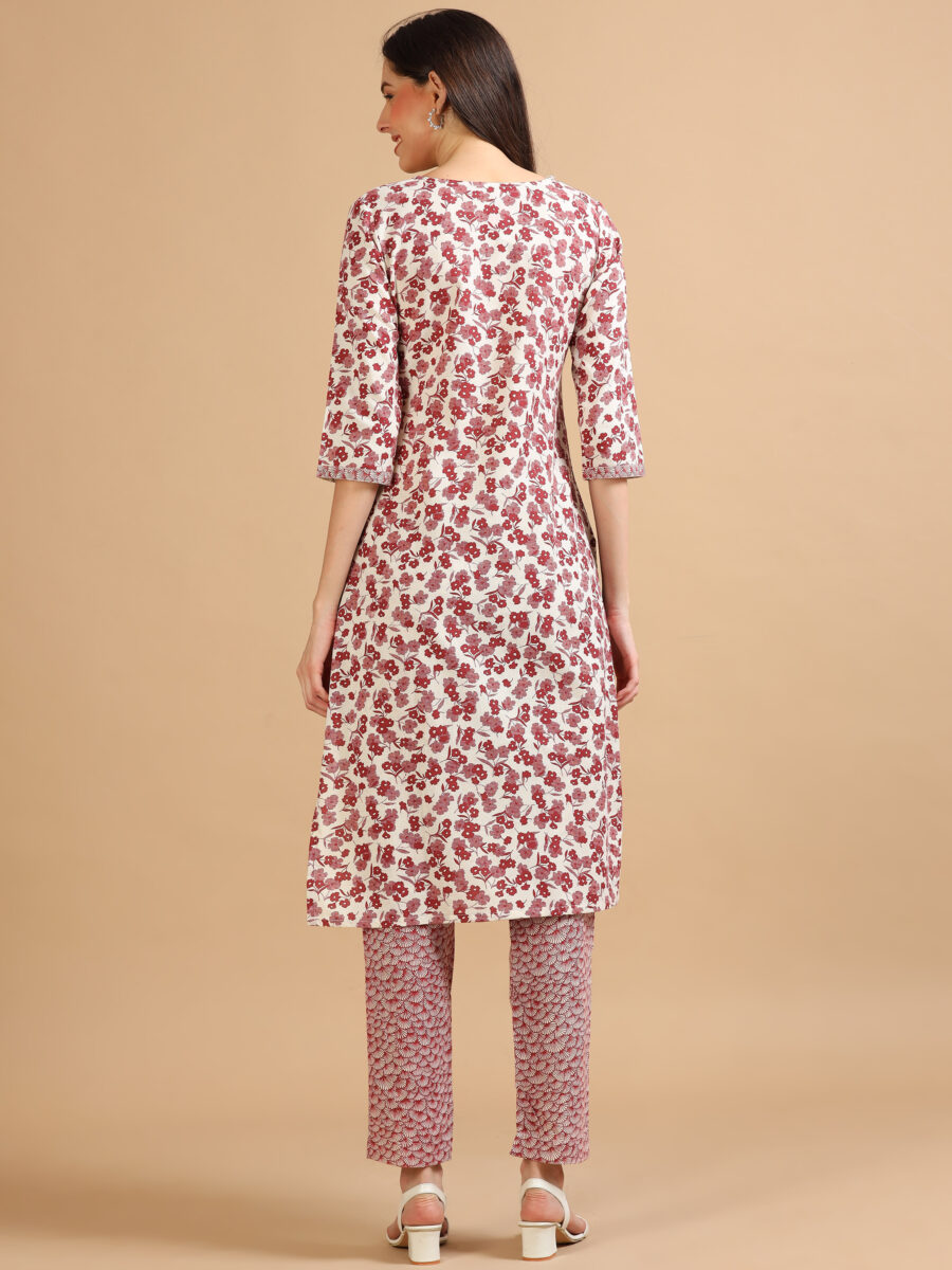 Marcia Maroon Printed Cotton Kurta Set - Image 5