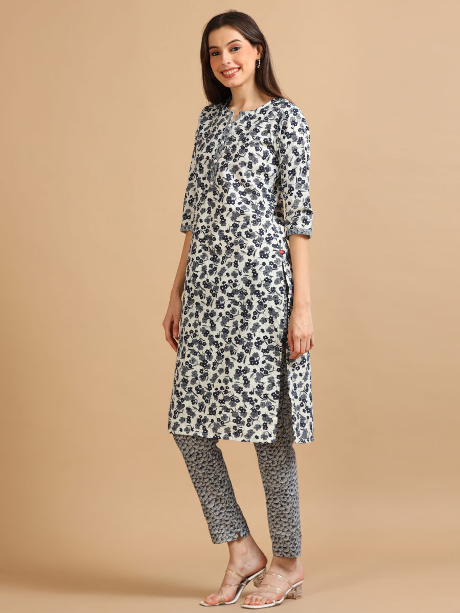 Marcia Navy Printed Cotton Kurta Set - Image 4