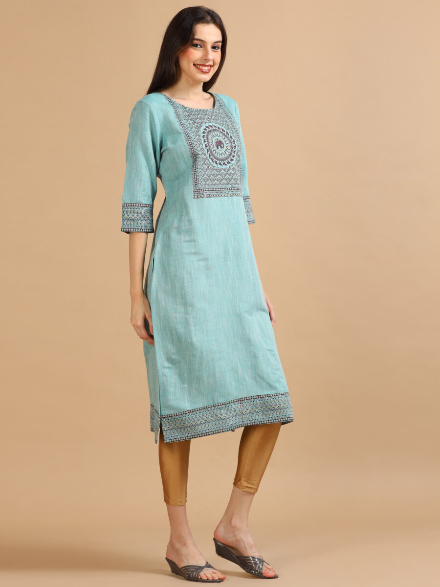 Marcia Blue Printed Cotton Kurta - Image 3