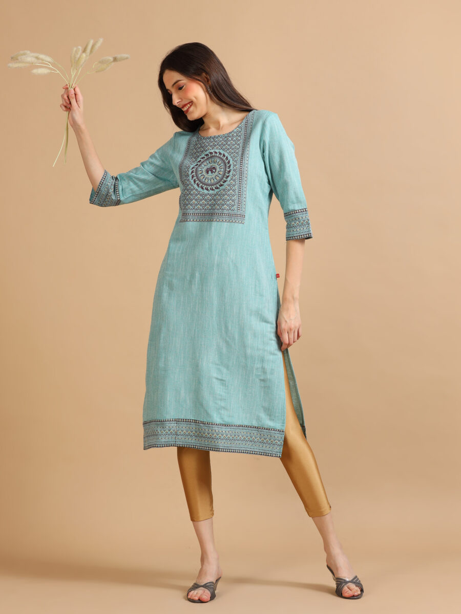 Marcia Blue Printed Cotton Kurta