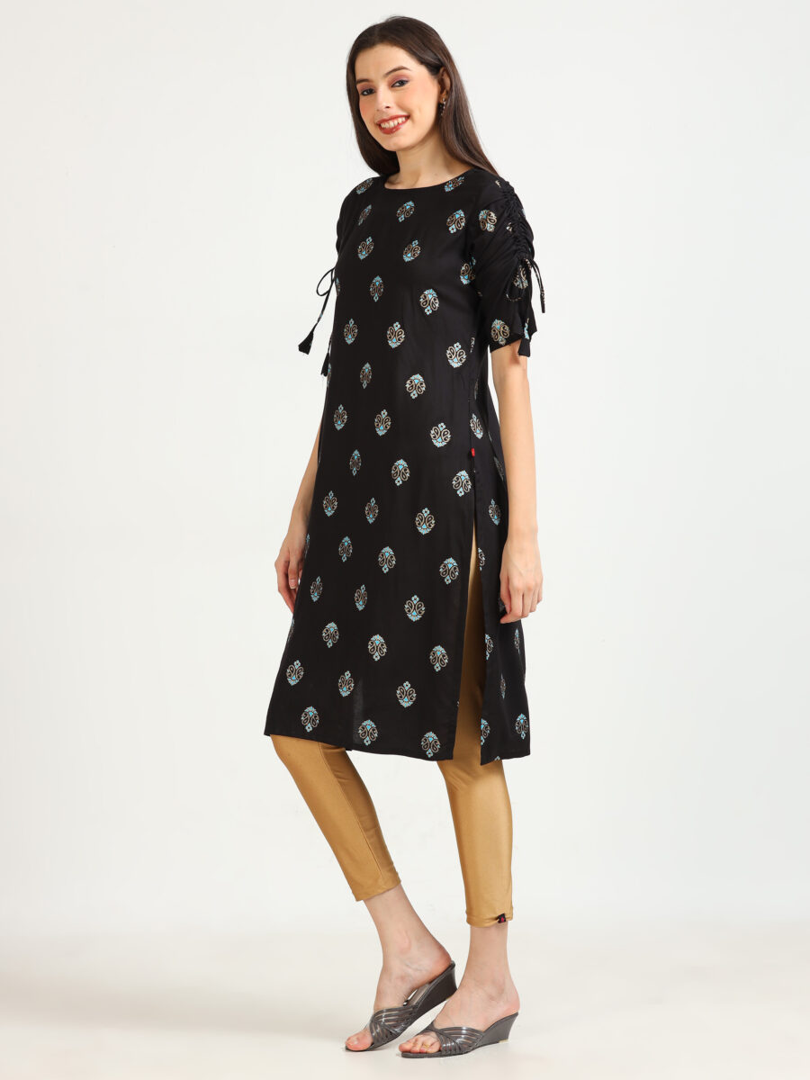 Marcia Black Printed Rayon Kurta - Image 3