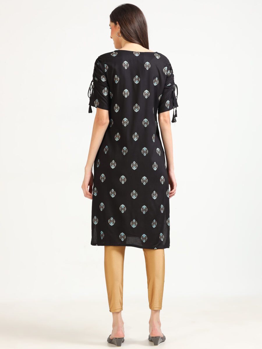 Marcia Black Printed Rayon Kurta - Image 5
