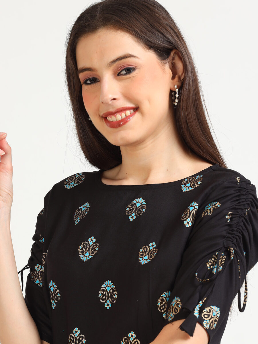 Marcia Black Printed Rayon Kurta - Image 6