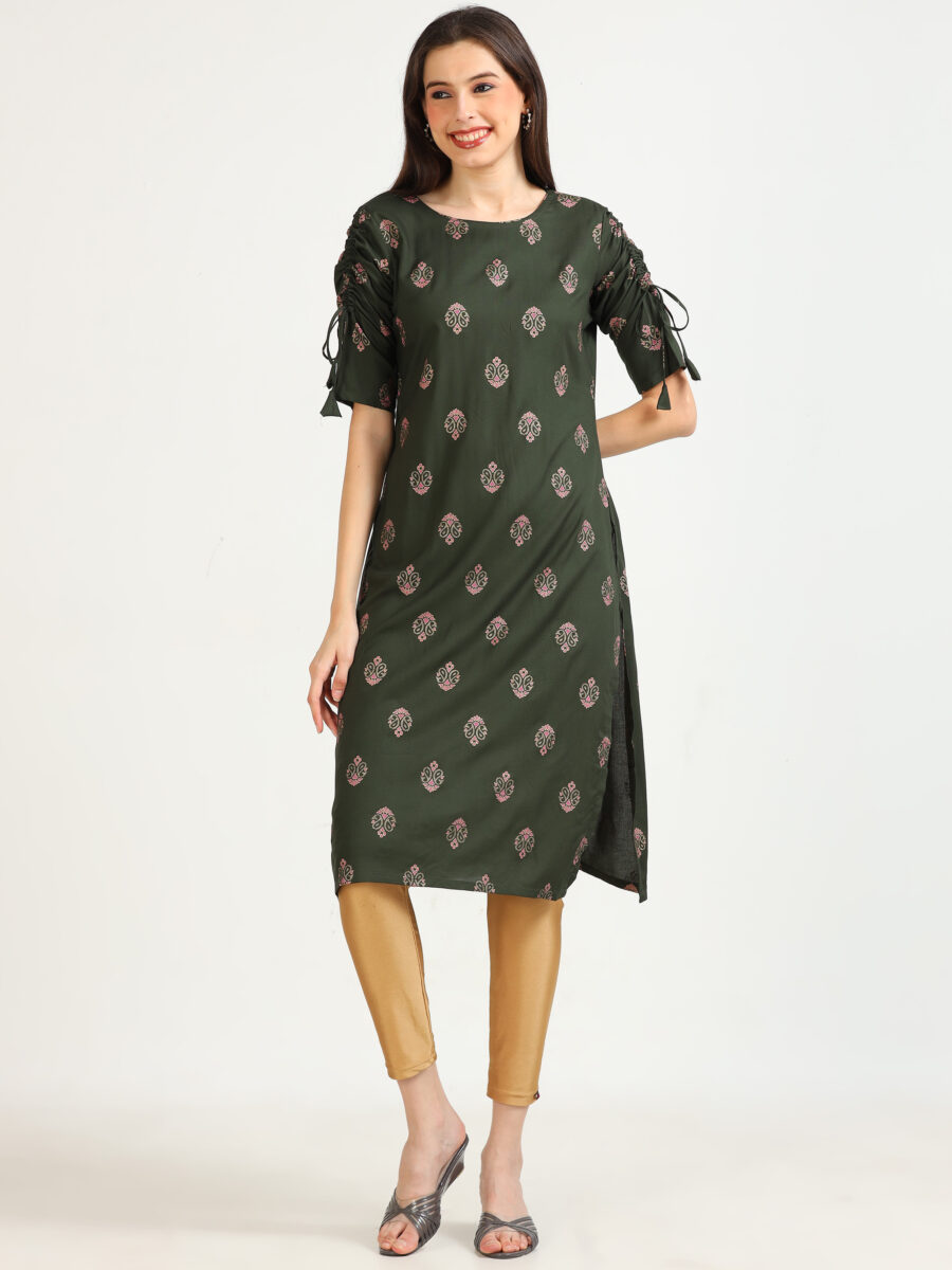 Marcia Green Printed Rayon Kurta - Image 2
