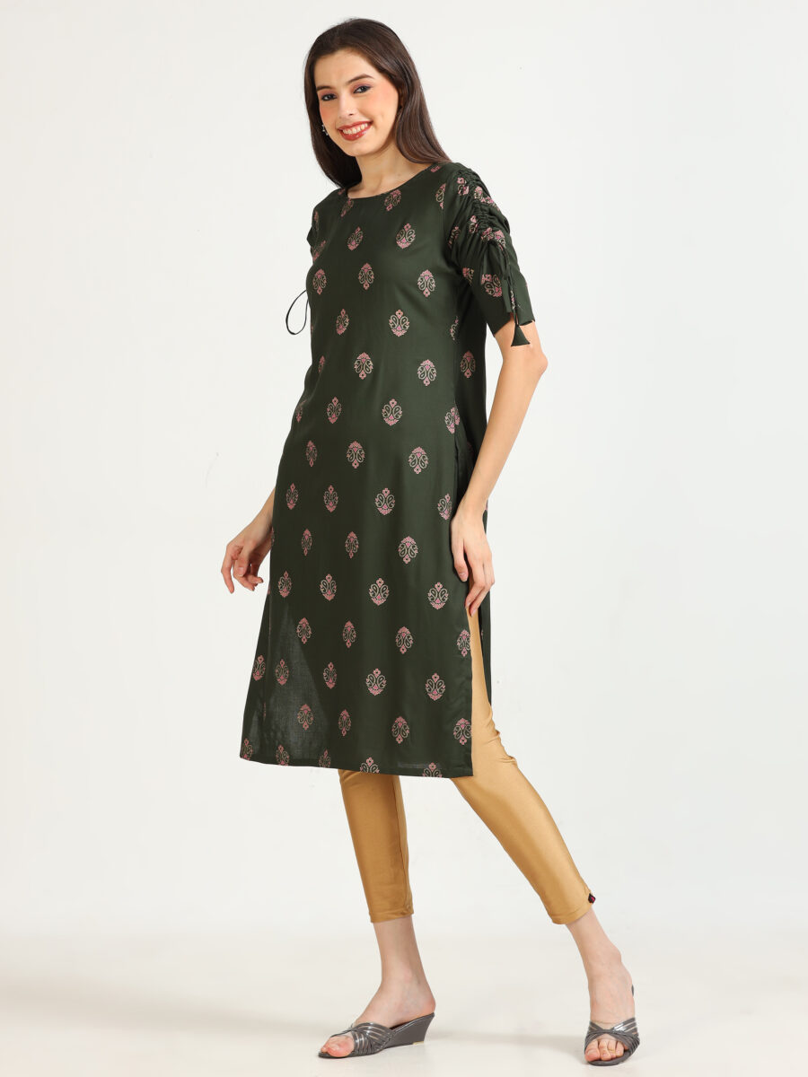 Marcia Green Printed Rayon Kurta - Image 3