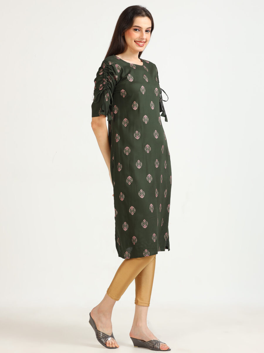 Marcia Green Printed Rayon Kurta - Image 4