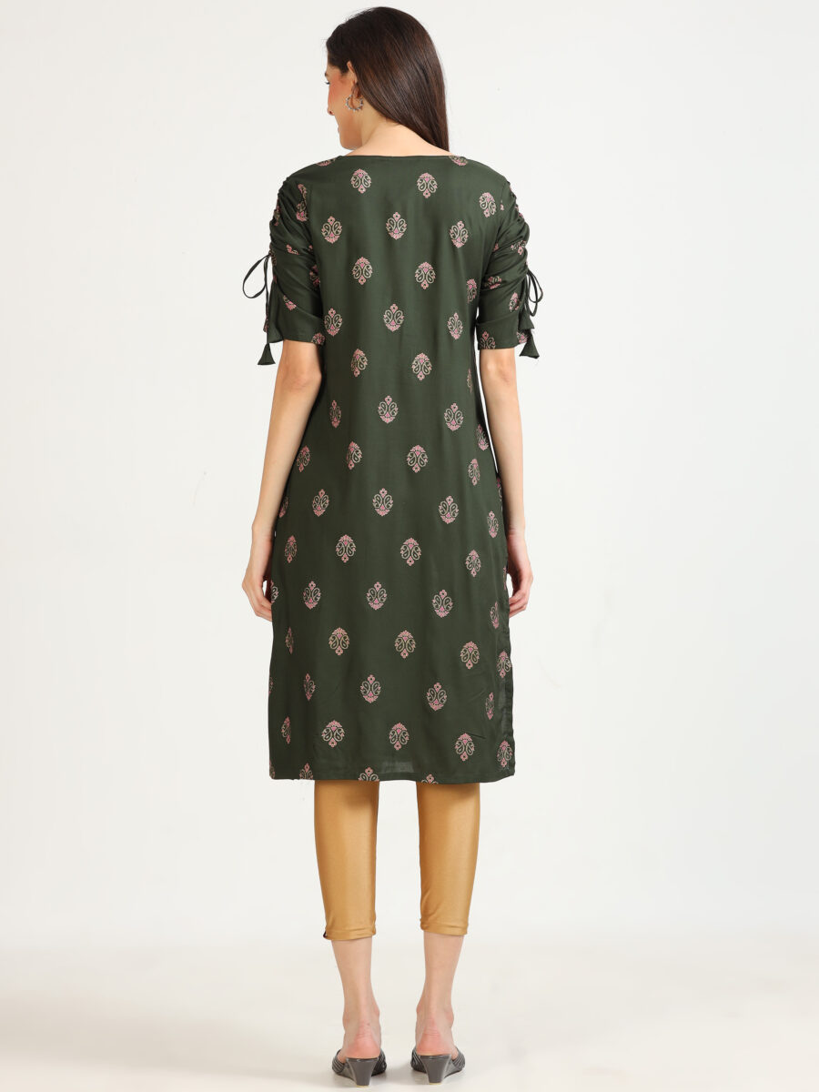 Marcia Green Printed Rayon Kurta - Image 5