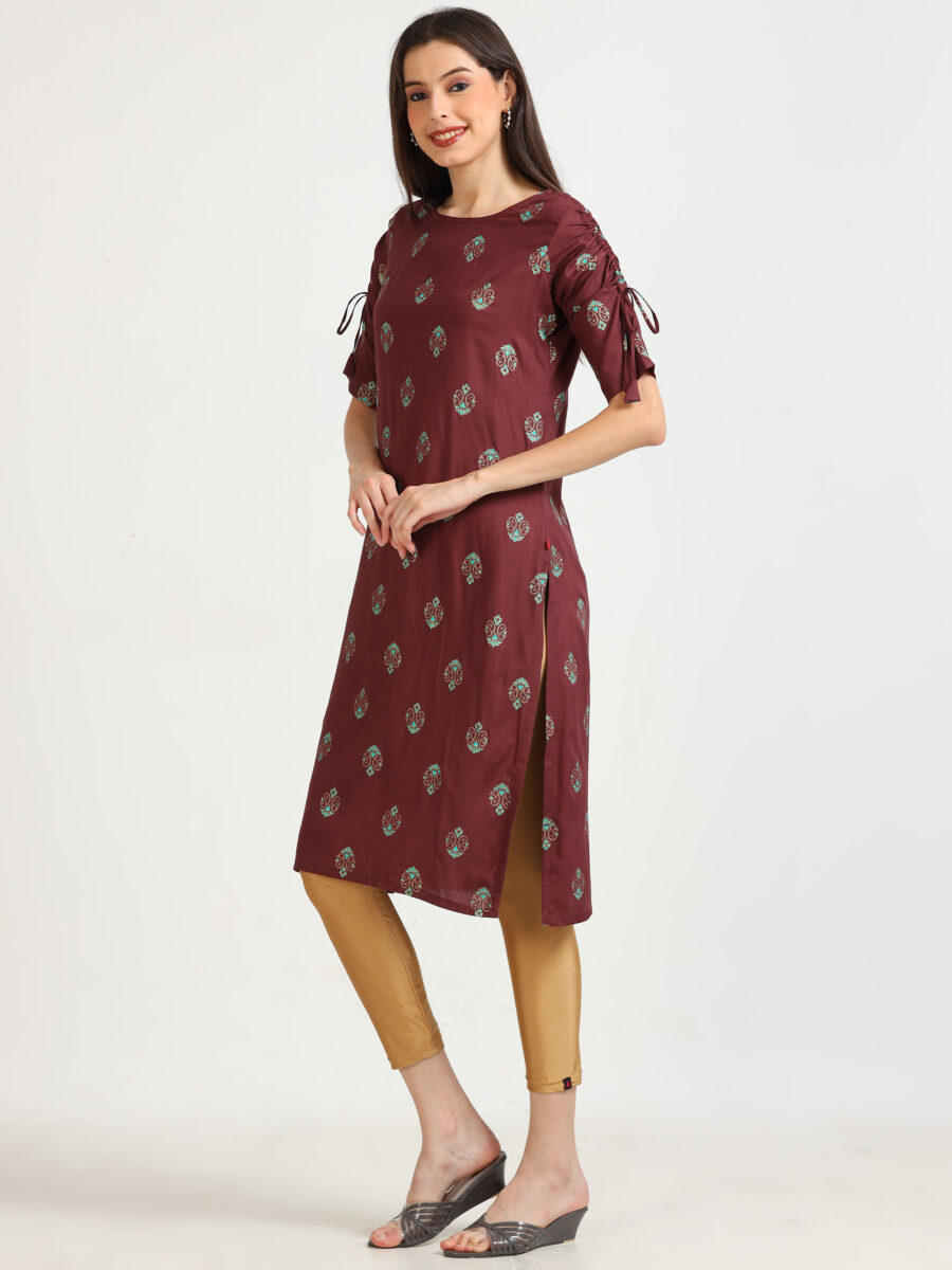 Marcia Maroon Printed Rayon Kurta - Image 4