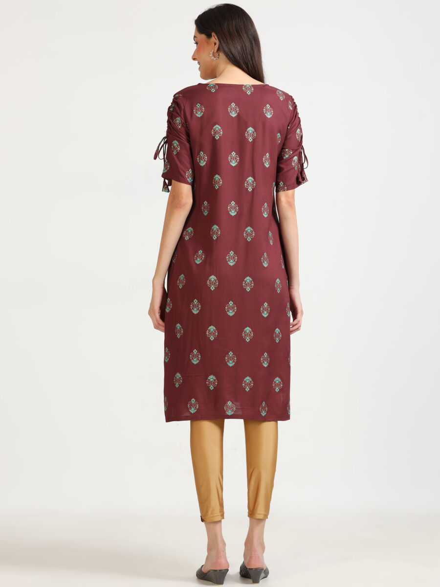 Marcia Maroon Printed Rayon Kurta - Image 5