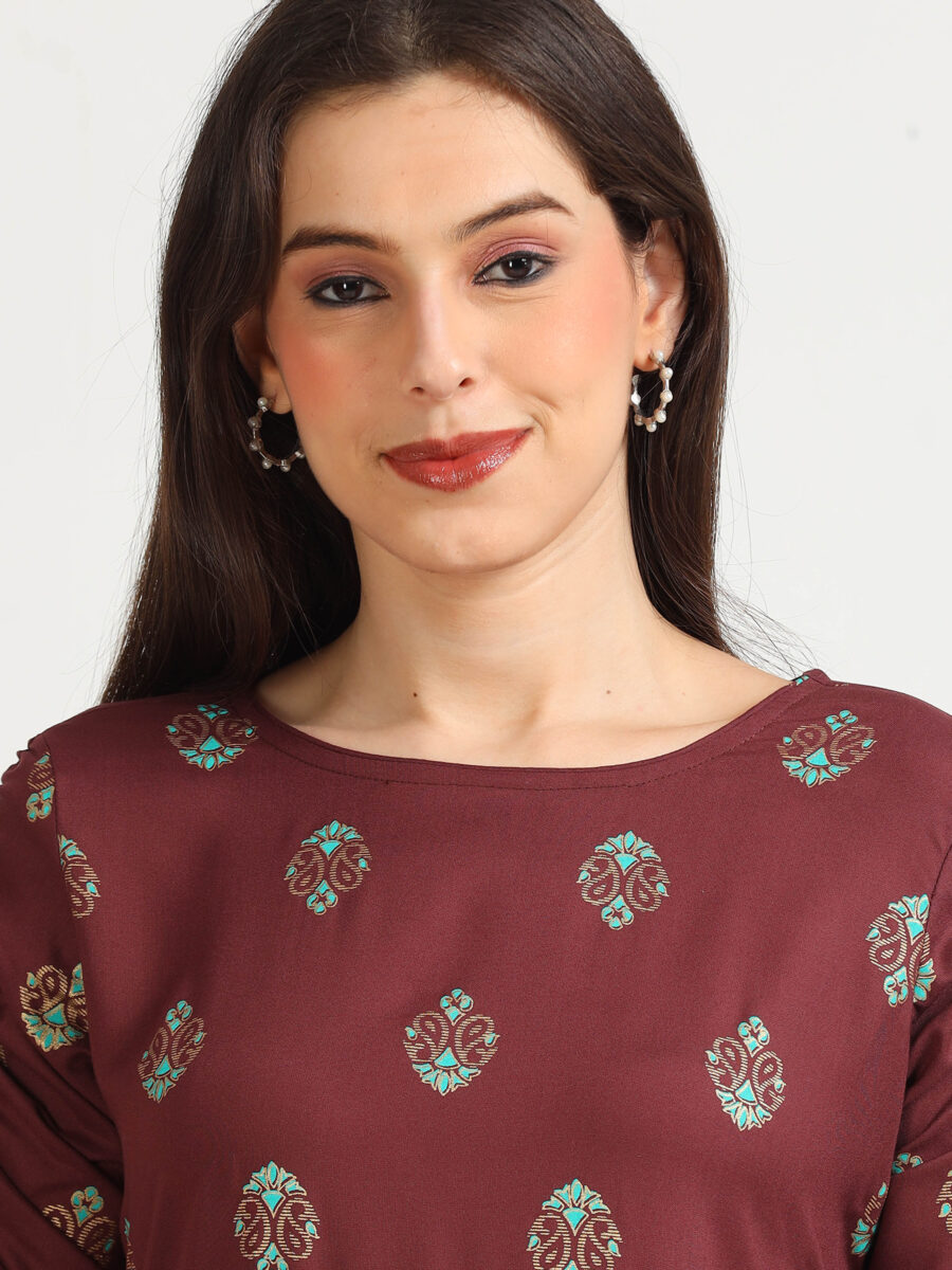 Marcia Maroon Printed Rayon Kurta - Image 6