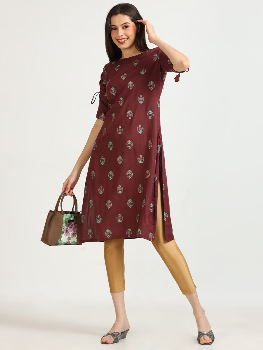 Marcia Maroon Printed Rayon Kurta