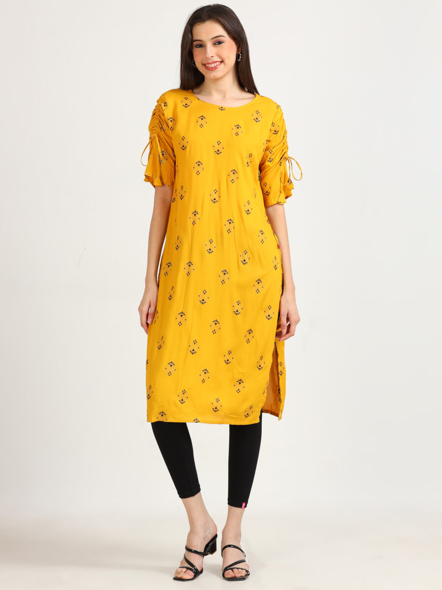 Marcia Mustard Printed Rayon Kurta - Image 2