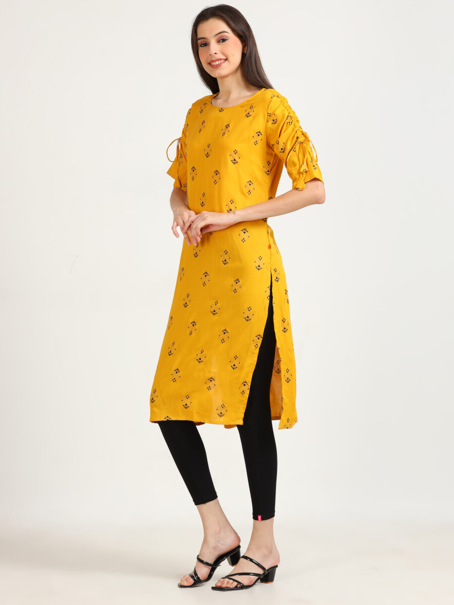 Marcia Mustard Printed Rayon Kurta - Image 4