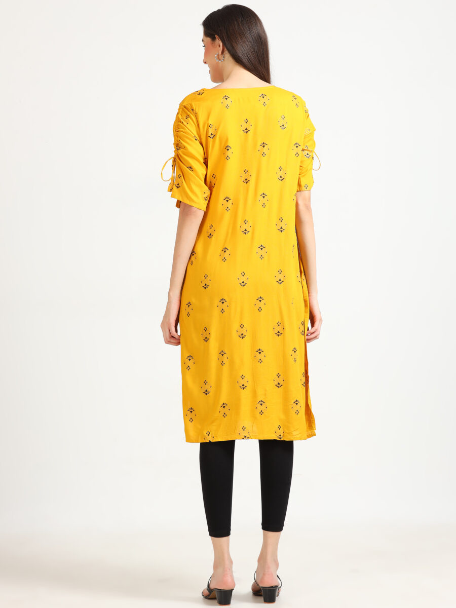 Marcia Mustard Printed Rayon Kurta - Image 5