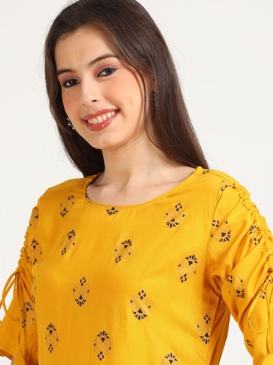 Marcia Mustard Printed Rayon Kurta - Image 6