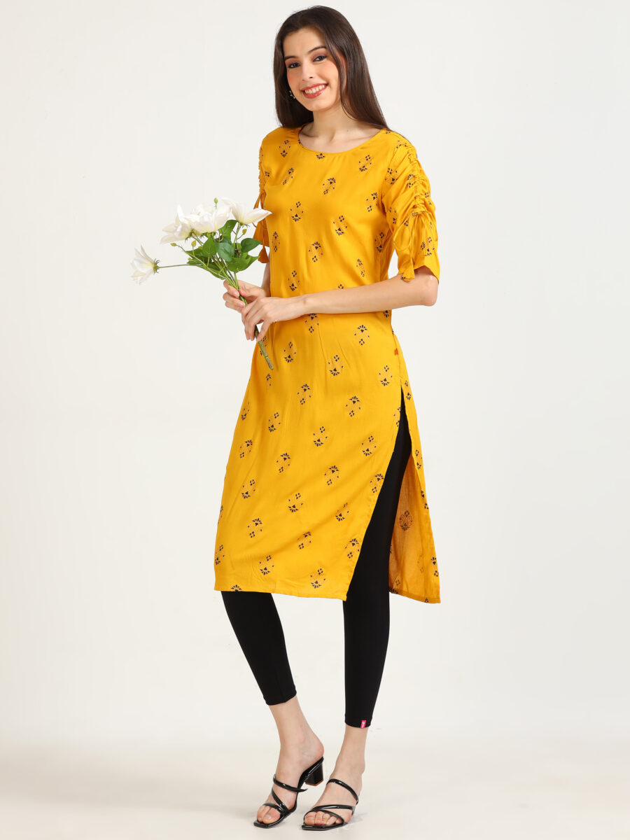 Marcia Mustard Printed Rayon Kurta