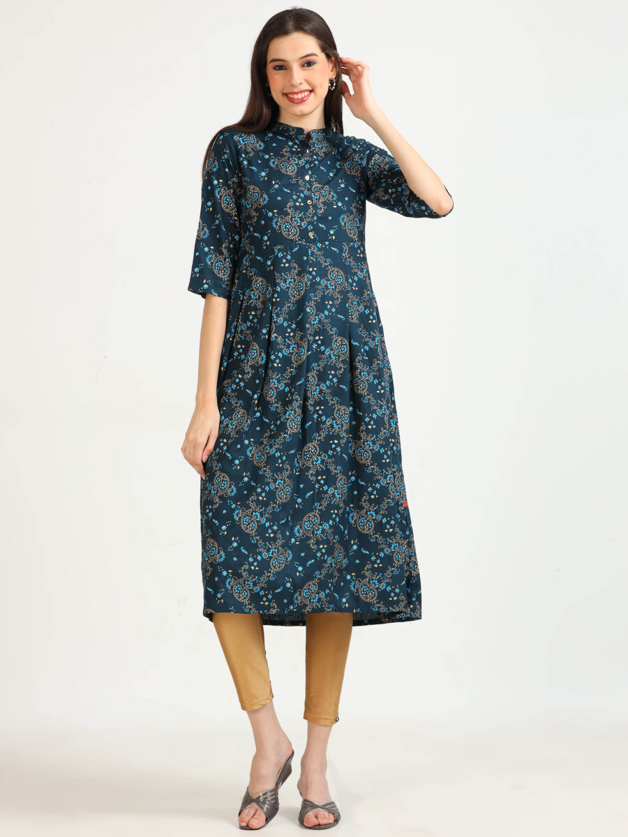 Marcia Blue Printed Rayon Kurta - Image 2