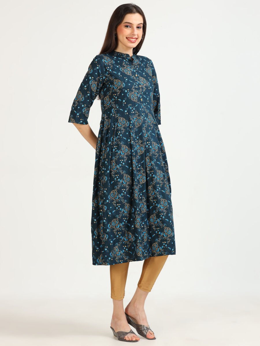 Marcia Blue Printed Rayon Kurta - Image 3