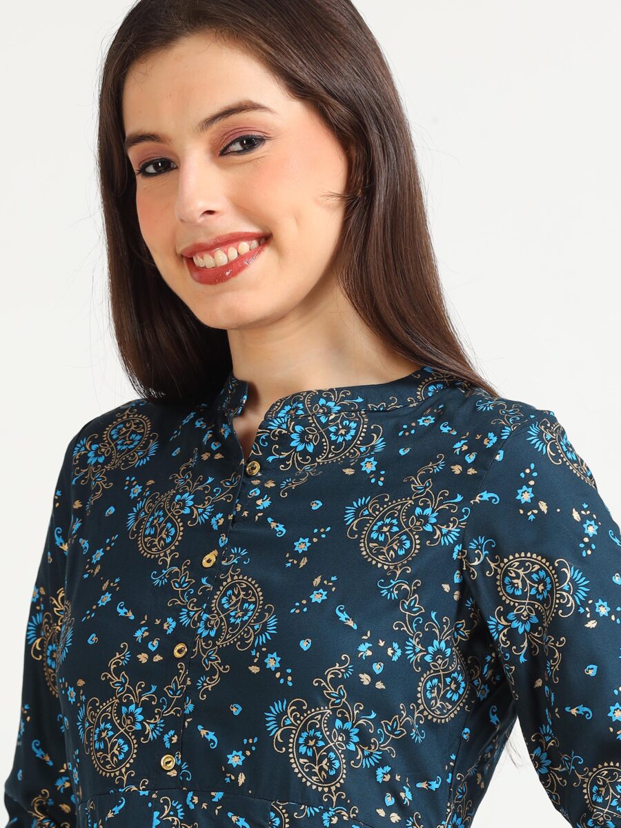 Marcia Blue Printed Rayon Kurta - Image 6
